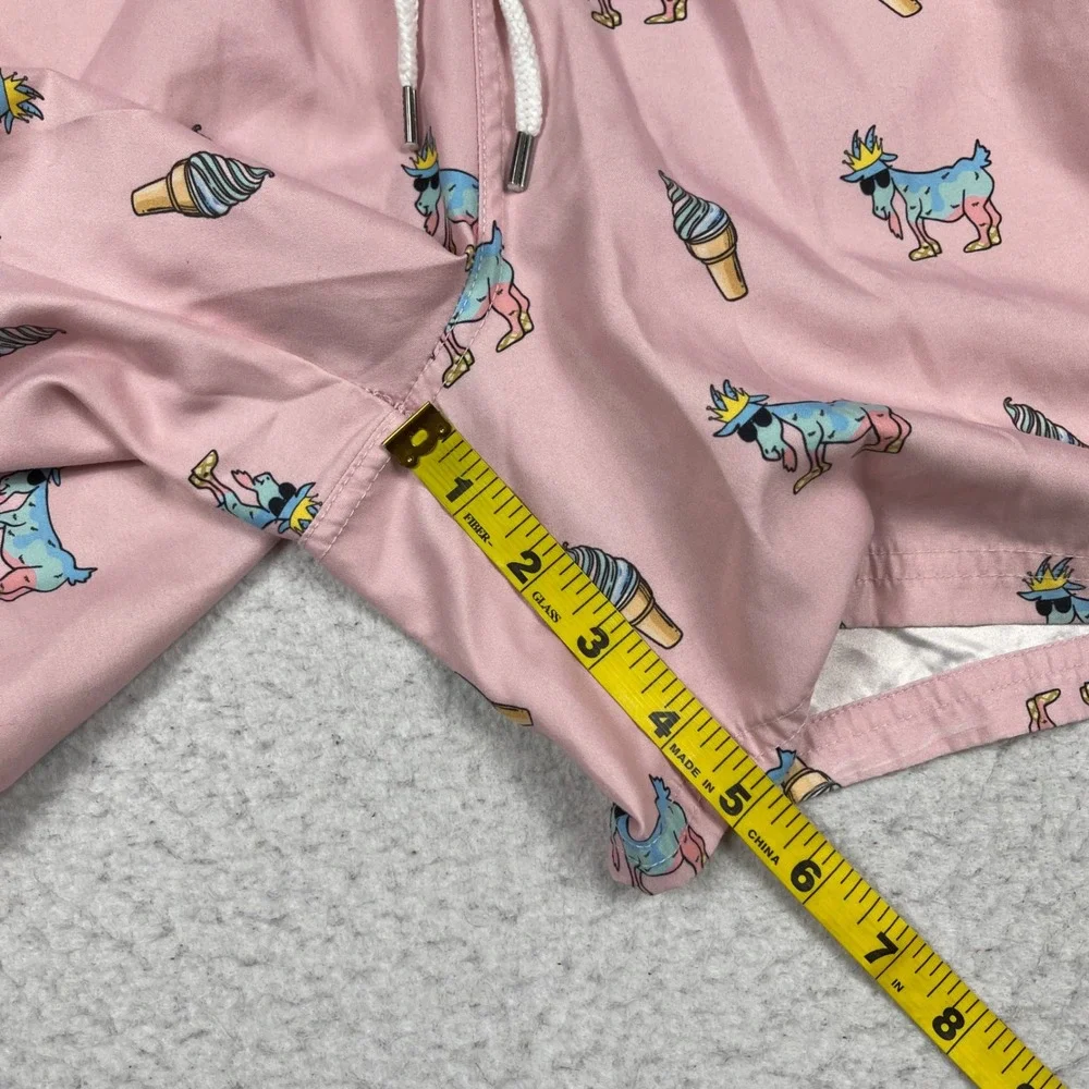 Goat USA Swim Trunks Mens Small Pink Goat Ice Cream Print Bathing Suit Pool